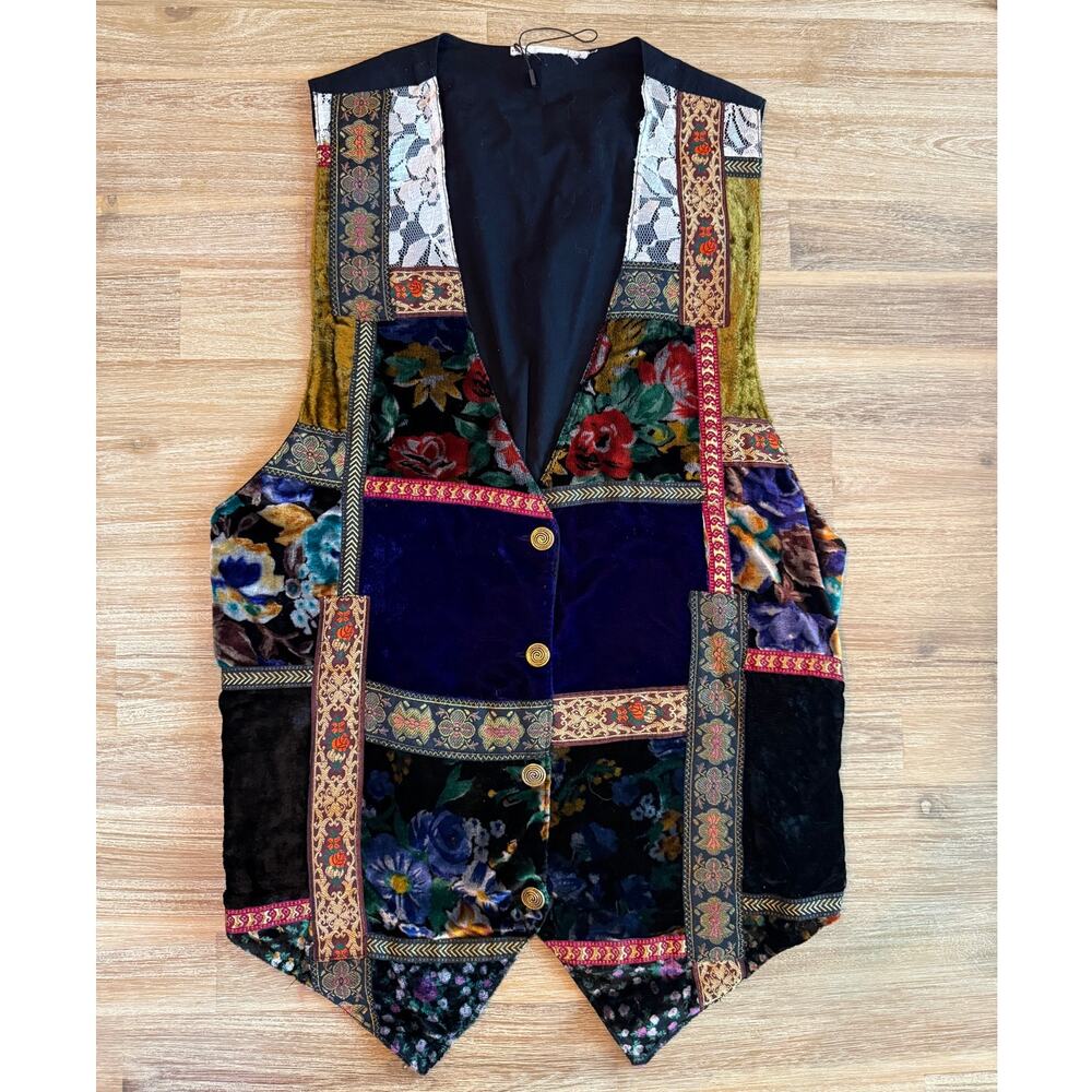 Vintage Patchwork Vest Size Small 90s Whimsigoth Magician Halloween Cosplay